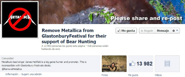 Piden que Metallica se queden fuera de Glastonbury por apoyar la caza de osos